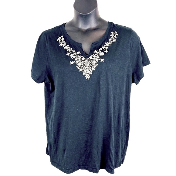 Faded glory black embroidered neckline tee shirt top , size 3x - Picture 2 of 4
